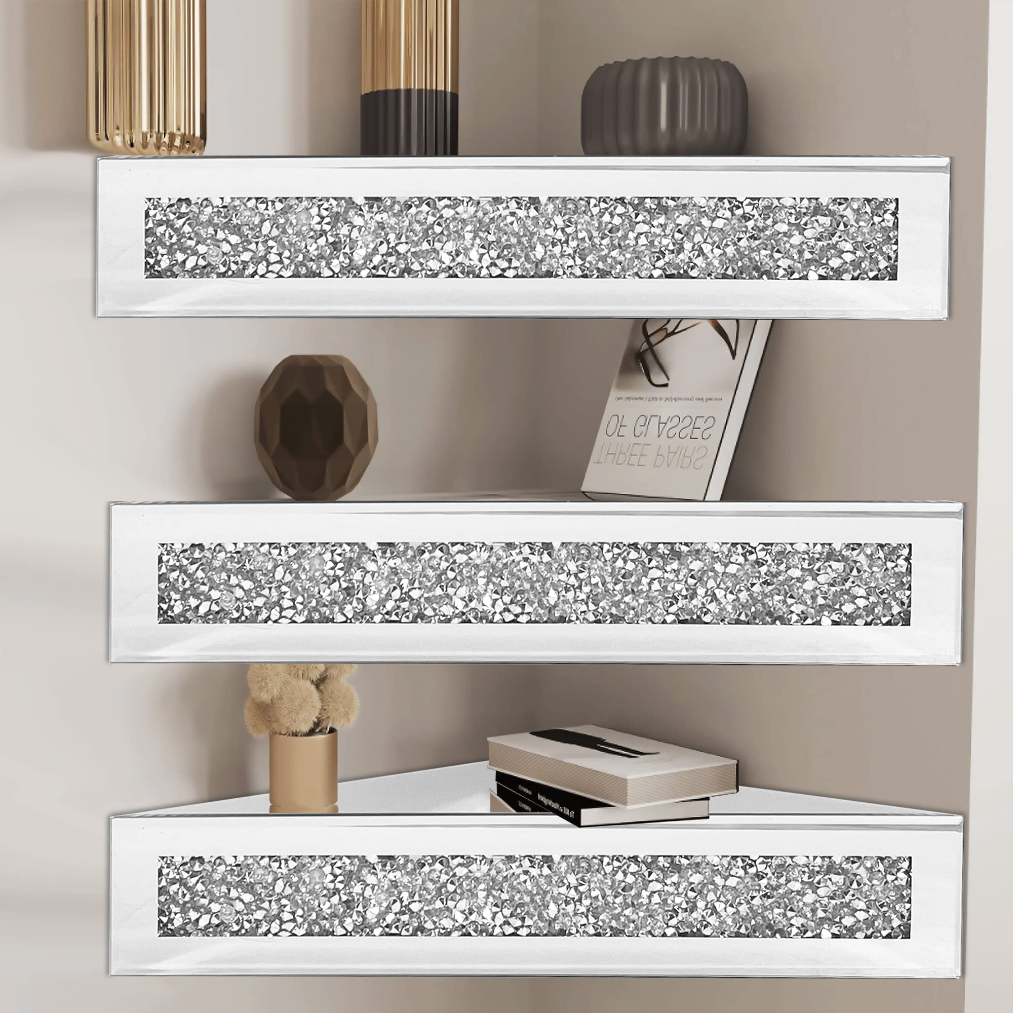 Royxen Corner Floating Shelves 2 Sets, Corner Shelf Wall Mounted